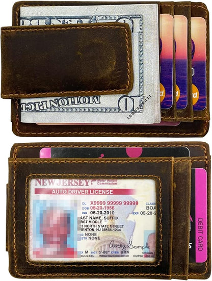 Money Clip RFID Front Pocket Wallet Men Leather Slim Minimalist Wallet