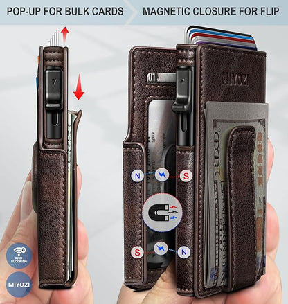 miyozi Airtag Wallet for Men,with Money Clip 10 Cards Metal Case Smart Slim Pop Up Credit Card Holder Flip with Magnetic Closure RFID Blocking wallet with Gift Box
