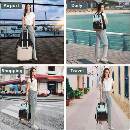 Laptop Backpack for Women Work Bookbag: 15.6 Inch College Backpacks with USB Charger School Bag Waterproof Travel Computer Back Pack Anti-Theft Casual Bookbags for Girls Teacher Nurse Black-Light-Blue