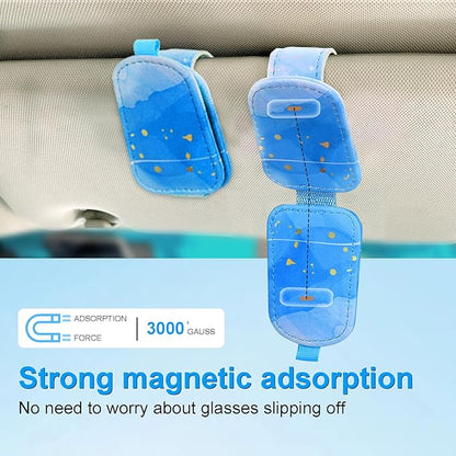 LTOHOE 1 Pack Sunglass Holder for Car, Magnetic Leather Sunglasses Holder and Ticket Card Clip, Universal for Different Size Glasses, Car Visor Accessories(Colorful Painting)