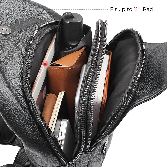 Polare Cowhide Leather Waterproof Casual Daypack Sling Shoulder Chest Crossbody Bag For Men