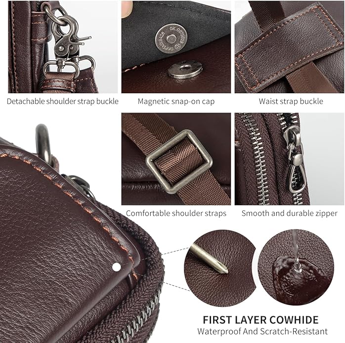 Augus Genuine Leather Small Crossbody Bag Cell Phone Messenger Purse Shoulder Waist Bag for Daily Use for Women and Men
