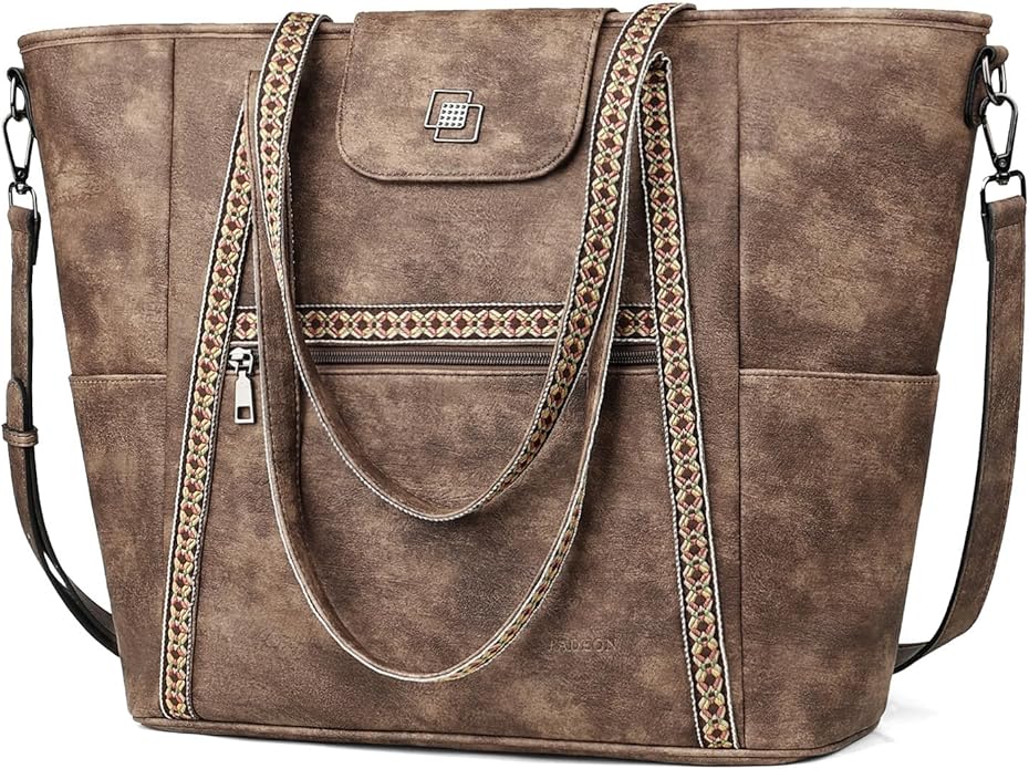 FADEON Large Laptop Tote Bag for Women Designer Leather Laptop Bag Fashion Travel Backpack Purse Shoulder Handbag