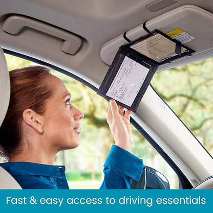High Road Car Registration and Insurance Card Holder for Sun Visor, Glove Box or Console with 2 Clear Hidden Car Document Pockets and Front Mesh Card Pocket