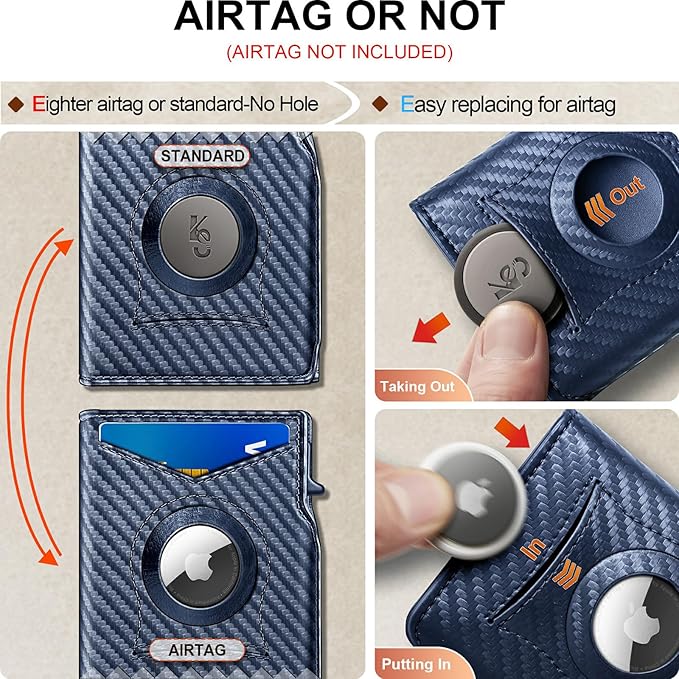 KEMISANT Airtag Wallet Men Gift,Mens Slim Front Pocket Wallet Money Clip Standard or Apple Airtag Use 3.8"×2.8"×0.9"