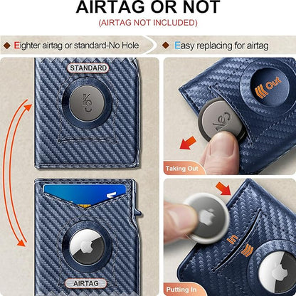 KEMISANT Airtag Wallet Men Gift,Mens Slim Front Pocket Wallet Money Clip Standard or Apple Airtag Use 3.8"×2.8"×0.9"