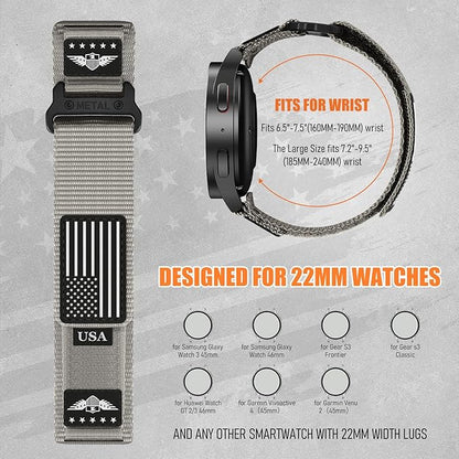 22mm Band Compatible with Samsung Galaxy Watch 3 Band 45mm/Galaxy Watch 46mm/Gear S3 Frontier/Classic for Men,Rugged Fabric Nylon Strap for Garmin Venu 3 2/Vivoactive 4/Forerunner 265/255,S