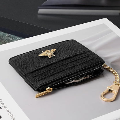 SEAVILIA Card Holder Keychain Wallet for Women with ID Window RFID Blocking Coin Purse Bee Gifts Slim Minimalist Small PU Leather