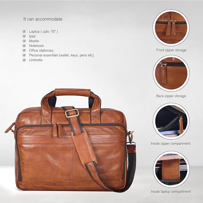 Oak Leathers Leather Messenger Bag for Men and Women - Laptop Briefcase Bag For College, Office, Adjustable Shoulder Strap
