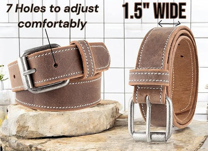 Men's Casual Full Grain Classic Leather Dress Belt For Jeans,1.5" Wide, USA