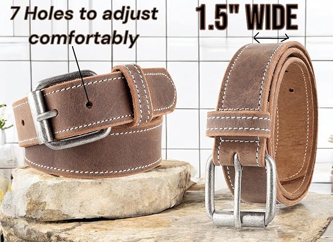 Men's Casual Full Grain Classic Leather Dress Belt For Jeans,1.5" Wide, USA
