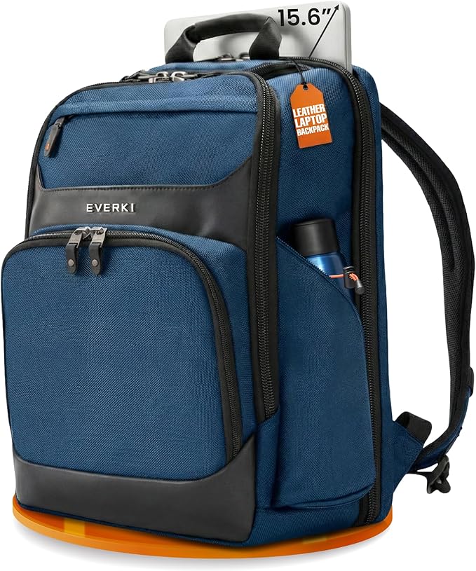 EVERKI Onyx 25L Business Laptop Backpack - Professional Travel Backpack for Men & Women, Laptop Bag with Premium Leather Ballistic & Nylon, Office & Flight Approved, Fits Laptops up to 15.6” - Navy