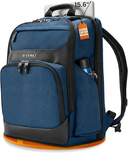 EVERKI Onyx 25L Business Laptop Backpack - Professional Travel Backpack for Men & Women, Laptop Bag with Premium Leather Ballistic & Nylon, Office & Flight Approved, Fits Laptops up to 15.6” - Navy