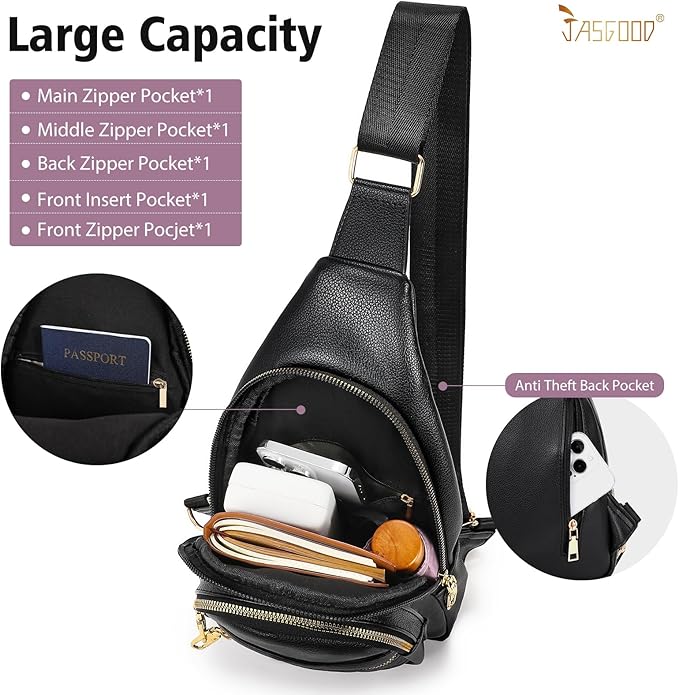 Sling Bag for Women Crossbody Leather Fanny Packs Chest Bag Fashion Sling Backpack Travel JASGOOD