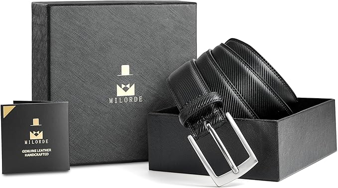MILORDE Men's Genuine Leather Dress Belt, Handmade, 100% Cow Leather, Fashion & Classic Designs for Work Business and Casual