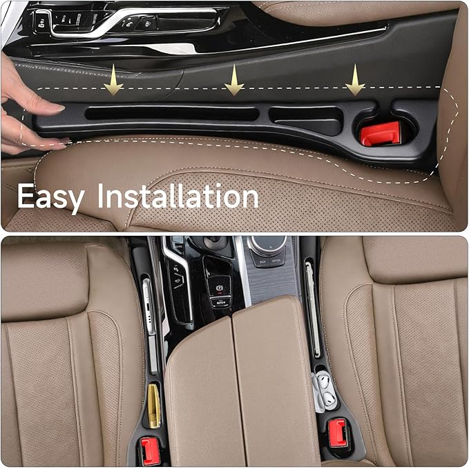 Car Seat Gap Filler Set of 2, 3-in-1 Seat Gap Filler with Organizer & Hook, Soft Foam Gap Stopper Universal Fit for Car SUV Truck, Prevent Items Dropping Between Seat and Console