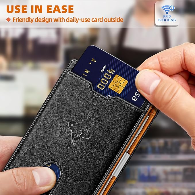 BULLIANT Men Wallet Airtag&Standard Use,Slim Front Pocket Wallet Money Clip for Gifg Men RFID Blocking 11Cards