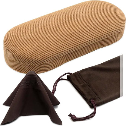 MyEyeglassCase Hard Shell Glasses case, Medium Eyeglasses Holder, Easy Open Lip for Men Women, Portable Sleeve Pouch & Cloth