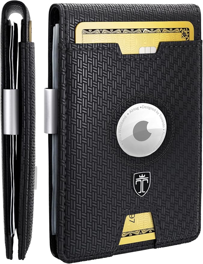 TRAVANDO AirTag* Wallet Mens Wallet with Money Clip Air Tag Wallet Card Holder RFID Blocking Bifold Gifts for Men