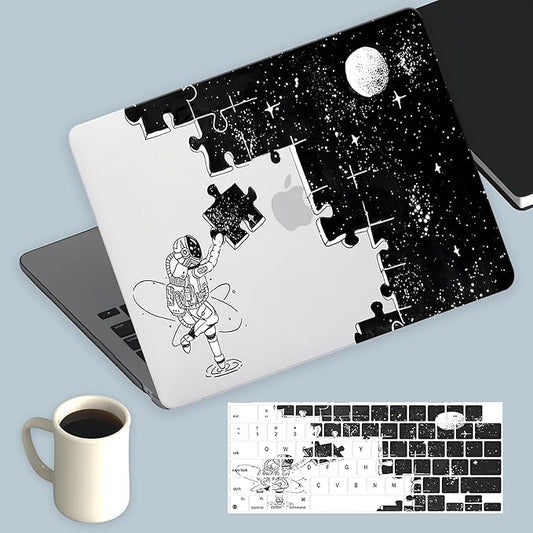 KEROM Compatible for MacBook Pro 13 Inch Case 2025 2024 2023 2022-2016 M2 M1 A2338 A2289 A2251 A2159 A1989 A1706 A1708, Cute Aesthetic Protective Plastic Hard Shell & Keyboard Cover, Space Puzzle