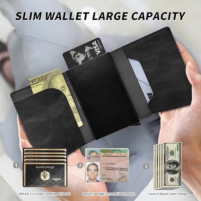 Pink Panda Minimalist Wallet for Men, Pop Up Card Case Wallet for Women, PU Leather Automatic Credit Card Holder Metal Money Clip Wallet RFID Blocking Bifold Pocket Wallet