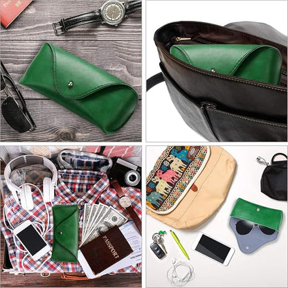 LogHog Portable Leather Glasses Case,Flexible Sunglasses Pouch Slim Case for Women Men Horizontal Eyeglass Case