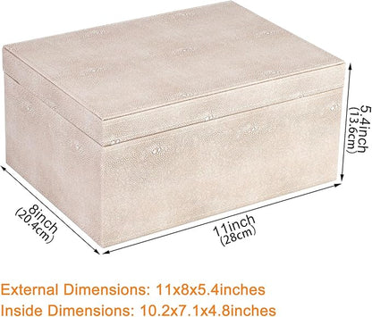 HofferRuffer Faux Leather Decorative Box, Large Wooden Structure Keepsake Box Accessory Organizer Jewelry Organizer with Hinged Lid, Storage Container for Home or Office (LightGrey Shagreen)