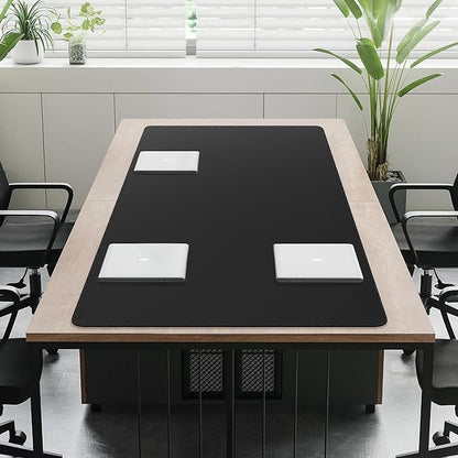 Cacoy 74.8'' x 27.5'' Leather Desk Mat, PU Leather Desk Pad Blotter Protector, Large Computer Mouse Pad, Waterproof Writing Mat, Desktop Matt for Desktop, Office Table Cover Pad (Black)