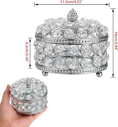 Hipiwe Crystal Mirrored Jewelry Box - Jewelry Trinket Organizer Treasure Box Home Decor Ring Earrings Necklace Storage Holder Chest Keepsake Box,Birthday Christmas Gift for Women, Large