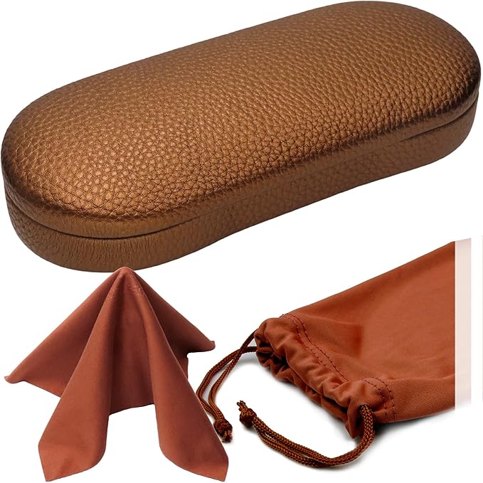 MyEyeglassCase Hard Shell Glasses case, Medium Eyeglasses Holder, Easy Open Lip for Men Women, Portable Sleeve Pouch & Cloth