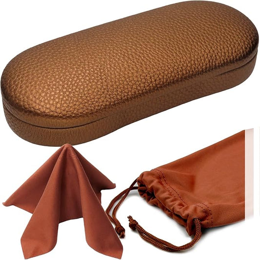 MyEyeglassCase Hard Shell Glasses case, Medium Eyeglasses Holder, Easy Open Lip for Men Women, Portable Sleeve Pouch & Cloth