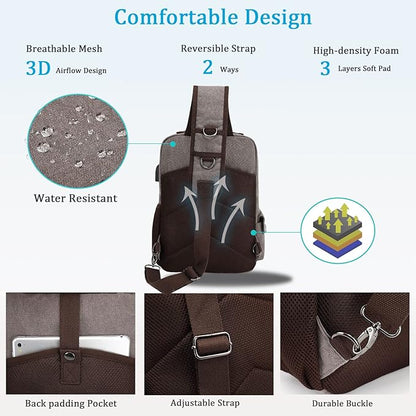 BASICPOWER Laptop Sling Bag for Men Women, Sling Backpack Crossbody Bag Fits 14 inch Computer with USB Port Anti-theft