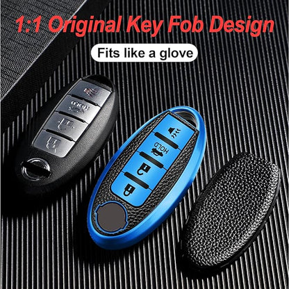 Montague Key Fob Cover for Nissan with Keychain Accessories, Premium Soft TPU Full Protection Key Case for Altima Rogue Sentra Maxima Pathfinder Frontier Titan Smart Key Shells (4-Buttons, Silver)
