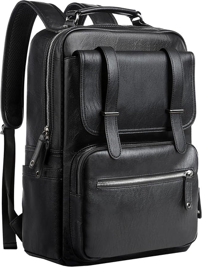 Leather Backpack Laptop 15.6 inch Lightweight Retro Business College Casual Travel Overnight Daypack Work backpack black Gift