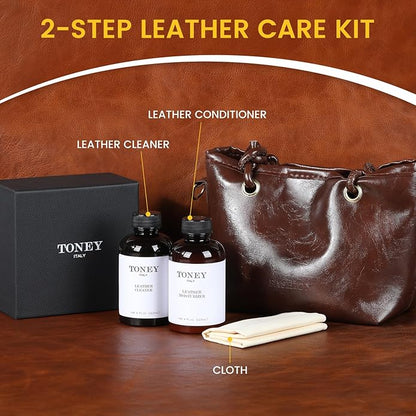 Leather Care Kit,Leather Cleaner and Leather Conditioner,Non-Toxic Leather Care Set for Purse,Leather Bag,Restore Shine,Softens,Removes Stains,Car Seats & Interior,Jackets,Shoes & Bags