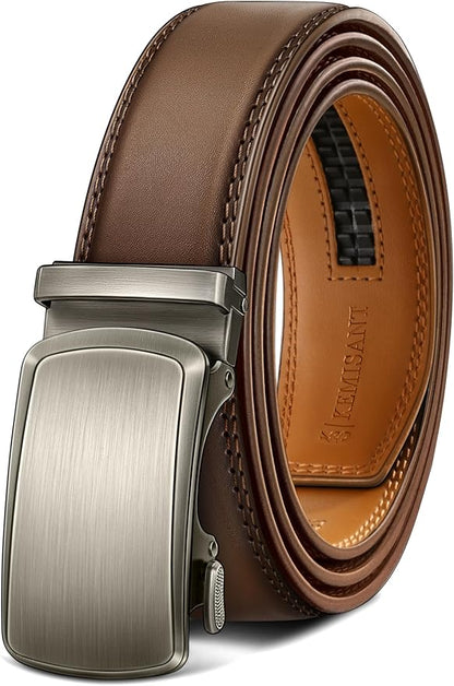 KEMISANT Belt Men, Sliding Ratchet Belt Genuine Leather For Gift Mens Dress Pants Oxfords,Size Adjustable