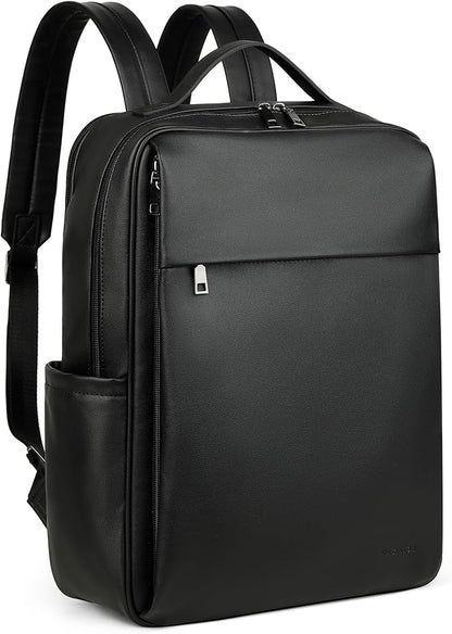 MASINTOR 15.6 inch PU Leather Laptop Backpack Purse for Women, Large College Casual Backpack Travel Bag Black