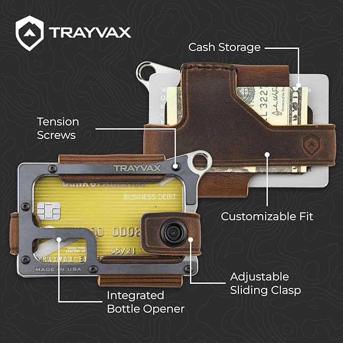 Trayvax Contour Wallet, RFID Front Pocket Money and Credit Card Holder, Minimalist Slim Leather Metal Wallet for Men and Women, Raw Mississippi Mud