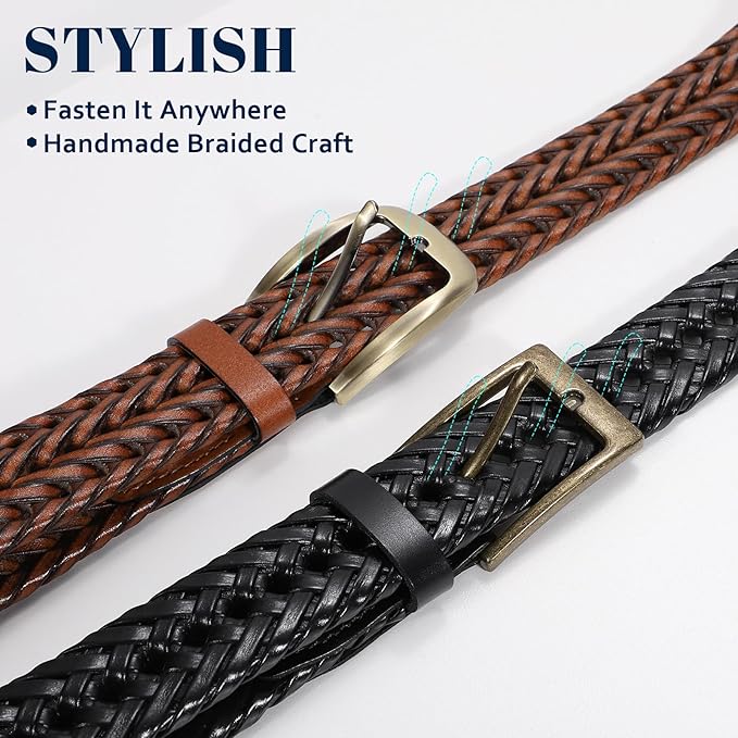 BELTROAD Braided Leather Belt for Men Casual Jeans Golf, Men's Leather Woven Alloy Buckle Hand Braided Belts Gift for Men