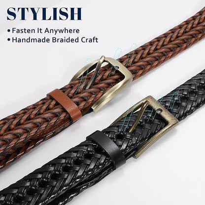 BELTROAD Braided Leather Belt for Men Casual Jeans Golf, Men's Leather Woven Alloy Buckle Hand Braided Belts Gift for Men