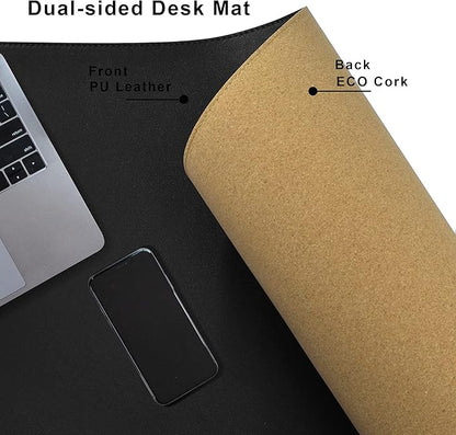 Cacoy Large Desk Mat, 48" x 24" Leather Desk Pad Protector with Cork & PU Leather, Double-Sided Office Desk Cover Mat, Large Computer Mouse Pad, Waterproof Desk Blotter Pad for Office and Home, Black
