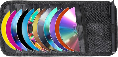 CD Case Holder for Car - DVD Vehicle Visor Storage Orangizer Sun Visor Organizer for CD Visor Case with 12 DVD Storage Sleeves 1 Mesh Pocket 1 Pen Holder(Black)