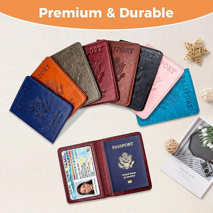Passport Holder for Travel Essentials RFID Blocking Wallet Card Case PU Leather Passport Cover Women and Men (Black)