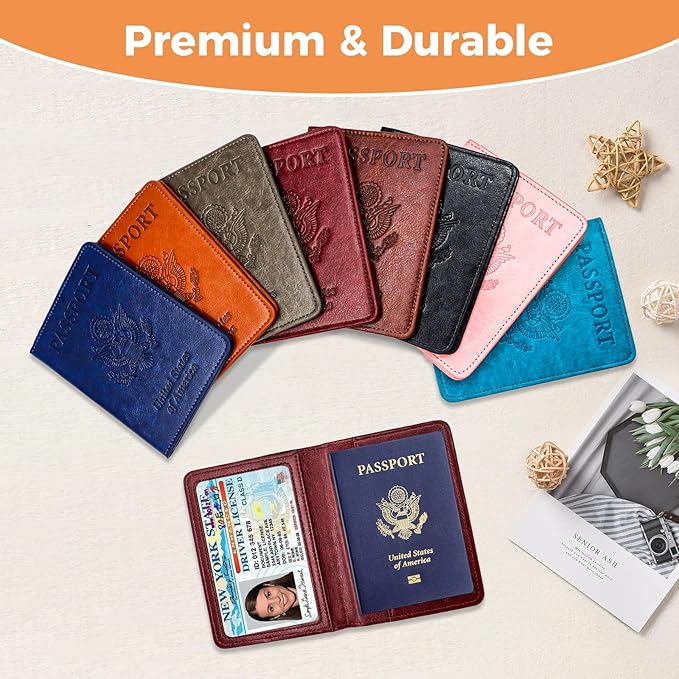 Passport Holder for Travel Essentials RFID Blocking Wallet Card Case PU Leather Passport Cover Women and Men (Grey)