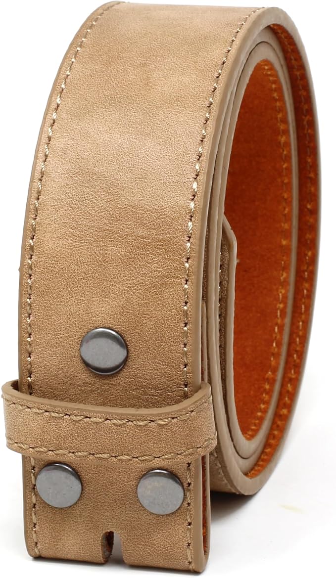 BC Belts Leather Belt Strap with Vintage Distressed Texture 1.5" Wide with Snaps and without Buckle