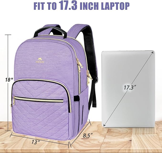 MATEIN 17 Inch Laptop Backpack, Womens Travel Laptop Backpack, Large Water Resistant College Teacher Nurse Work Bag Lightweight Daypack Computer Bagpack, Light Purple