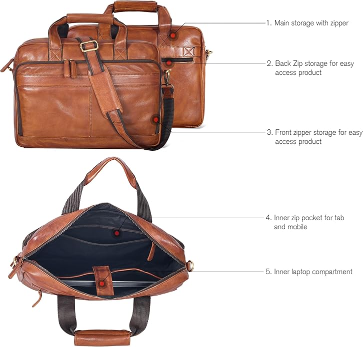Oak Leathers Leather Messenger Bag for Men and Women - Laptop Briefcase Bag For College, Office, Adjustable Shoulder Strap