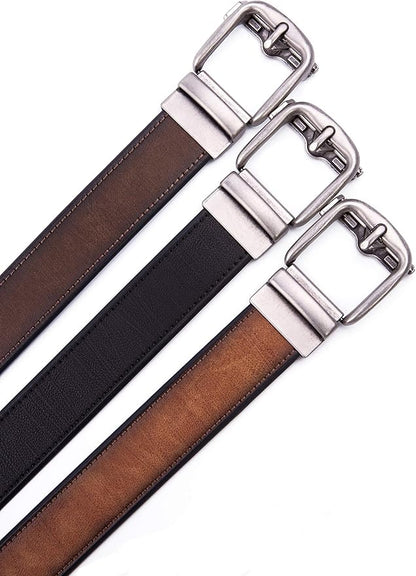 Fabio Valenti Men's Genuine Leather Ratchet Dress Belt with Automatic Buckle, Adjustiable Sizes, Handmade, All leather Strap