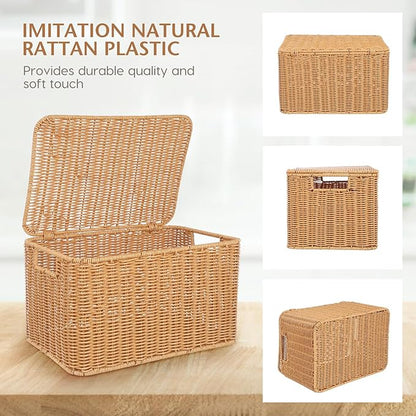 DOITOOL Woven Storage Basket with Lid and Frame Multipurpose Cube Storage Box for Clothing Toys and Sundries Large 12.59 X 8.66 X 7.08 Inch Organizer for Home and Bedroom