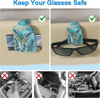 LTOHOE 1 Pack Sunglass Holder for Car, Magnetic Leather Sunglasses Holder and Ticket Card Clip, Universal for Different Size Glasses, Car Visor Accessories(Colorful Painting)